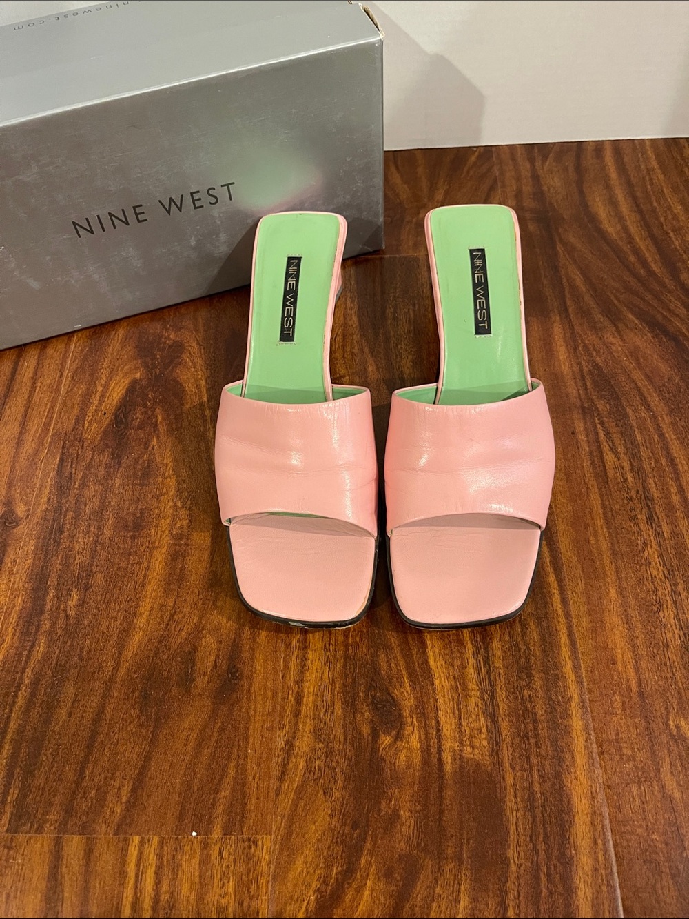 Nine West Pink Mules with Green Insole